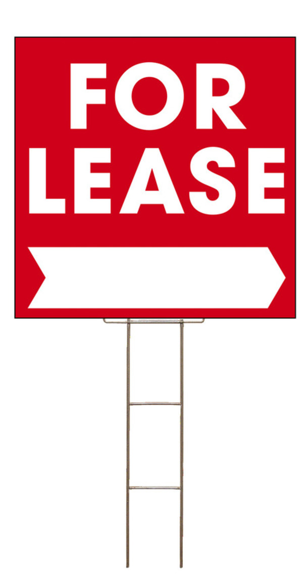 For Lease Sign and Wire Stake Unit with Large, Bold Text, 24h x 24w, 4mm Corrugated Plastic